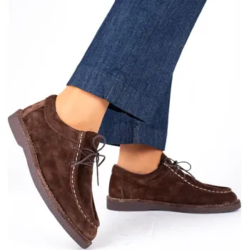 Dámské sandále Dámské hnědé mokasíny Letizia z broušené kůže s kontrastním prošíváním Velikost: 38