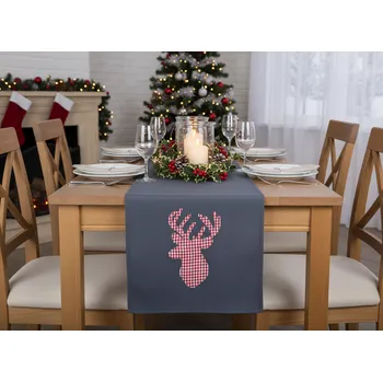 ubrus Vánoční ubrus - běhoun na stůl CHRISTMAS DEER šedá 35x175 cm