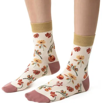 Dámská móda Smetanové dámské bavlněné ponožky s podzimním motivem Art.017 NY043, ECRU Velikost: 38/40