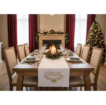 ubrus Vánoční ubrus - běhoun na stůl HOLLY CHRISTMAS bílá 35x180 cm