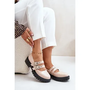 Dámské polobotky Dámské polobotky s pásky lakované bordové Terione Barva: Béžová, Velikost: 38