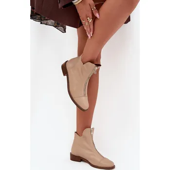 Dámské kozačky Zazoo 2785 Kožené Boty Na Zip Barva: Béžová, Velikost: 37