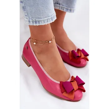 Dámské lodičky Kožené Baletky S Mašlí Maciejka P6801-15 Barva: Růžová, Velikost: 39