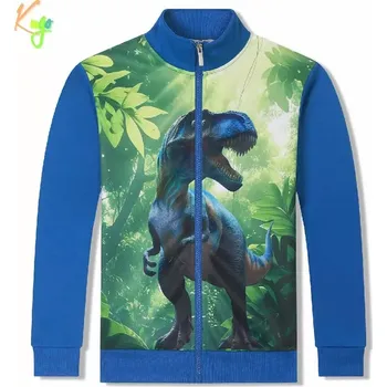 Chlapecká mikina Teplá chlapecká mikina Kugo PT2510 s dinosaurem modrá