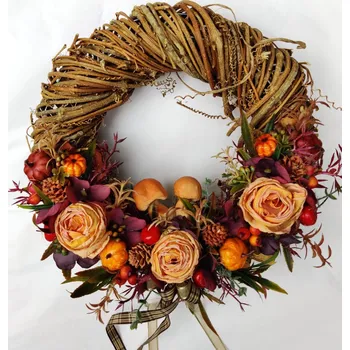 umělá květina Kyticky.cz Podzimní věnec s houbičkami