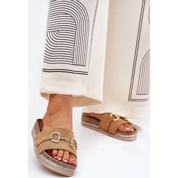 Dámské pantofle Dámské Klapky Na Platformě Se u Dekorací A Leskem Morisela Barva: Béžová, Velikost: 38