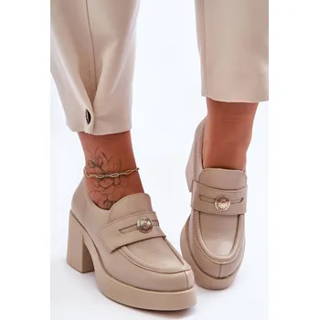 Dámské polobotky Dámské kožené polobotky na sloupku Dunadia Barva: Béžová, Velikost: 37