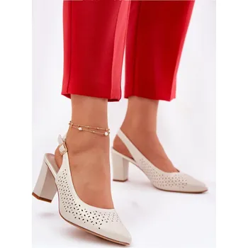 Dámské sandále Děrované Sandály S Špičatými Nosy Na Podpatku Sergio Leone SK163 Barva: Béžová, Velikost: 38