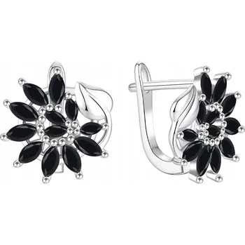 Náušnice Stříbrné náušnice kytičky černé anglické zapínání stříbro o ryzosti 925