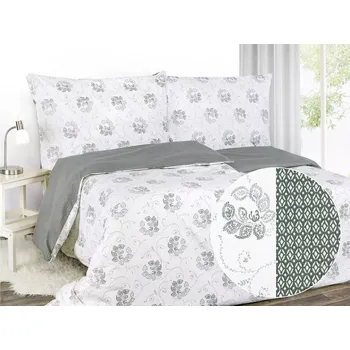 Povlečení Saténové povlečení Zelené květy a geometrické tvary 140x200+70x90