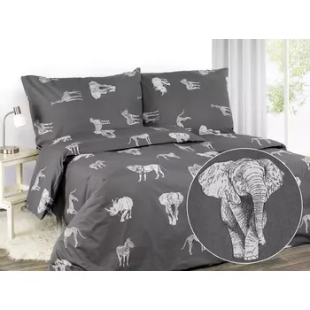 Povlečení Saténové povlečení Safari na tmavě šedé 140x200+70x90