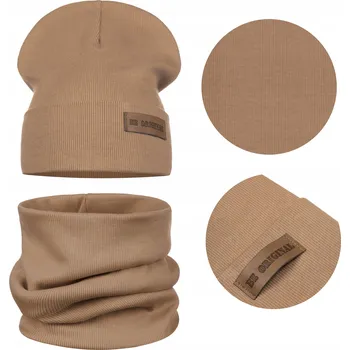 Čepice Jarní dětská souprava: ČEPICE + NÁKRČNÍK, BAVLNA, dvojitá látka, hnědá