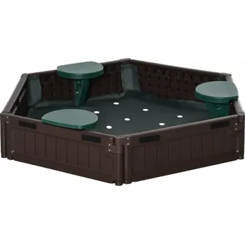 Pískoviště Dětské pískoviště s krytem outsunny ​​4 místa odolné plastové stěny Φ120 x 21 cm | hnědá, Barvy a parametry Hnědá