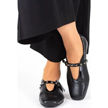 Dámské sandále Dámské černé kožené baleríny Letizia s páskem Velikost: 41