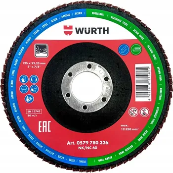 Příslušenství k brusce WURTH Brusný lamelový kotouč G60 125x22,2 OCEL Brusný talíř lamelový zrnitost 60 125