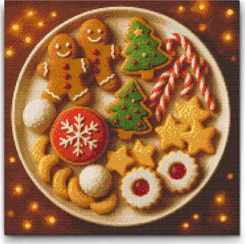 Diamantové malování Diamantové malování - Talíř plný cukroví Velikost: 50x50cm, Rámování: Pouze srolované plátno, Diamanty: Čtvercové