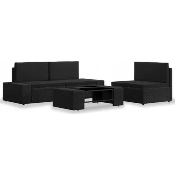 Zahradní sestava 4dílná zahradní sedací souprava, PE ratan, černá