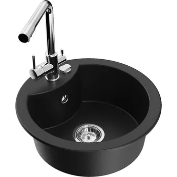 Granitový dřez MEXEN/S - Diego granitový dřez včetně baterie Duero, černá 6512-77-671600-00