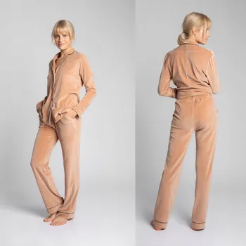 VÝPRODEJ STYLOVÉ DÁMSKÉ VELUROVÉ KALHOTY VOLNÉ MĚKKÉ BÉŽOVÉ 42 XL