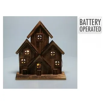 Vánoční dekorace LED vánoční domeček dřevěný s časovačem, 27 x 8 x 23,5 cm