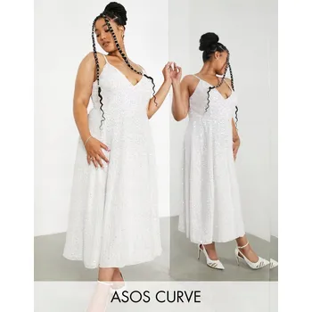 Dámské šaty ASO EDITION svatební šaty na špagetová ramínka, délka do půlky lýtek, velikost 54