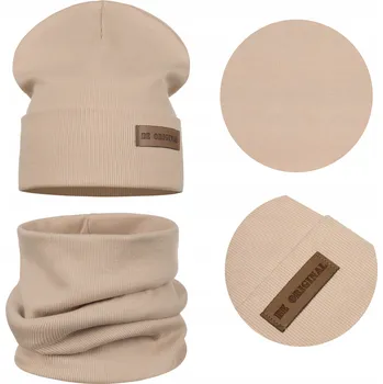 Čepice Jarní dětská souprava: ČEPICE + NÁKRČNÍK, BAVLNA, dvojitá látka, béžová