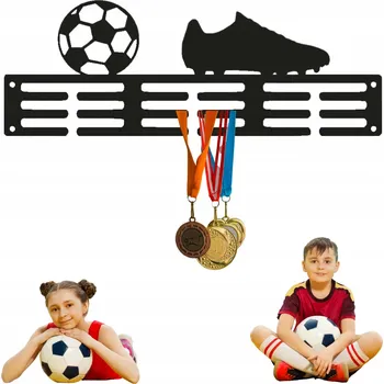 Věšák Kovový nástěnný věšák na medaile - Černý - Fotbal / Pro děti
