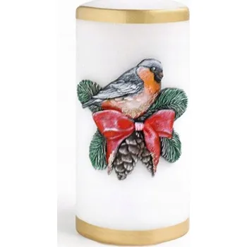 Svíčka VÁNOČNÍ SVÍČKA VÁLEC VELKÁ DEKORATIVNÍ SVÍCE PTÁČEK DÁREK BÍLÁ 17CM