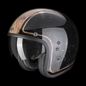 Helma na motorku Moto přilba SCORPION BELFAST EVO RETROL černo/hnědá 2H1037728