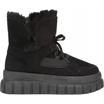 Dámská zimní obuv Dámské Kotníkové Boty na platformě Semišové Zateplené Zimní Teplé Černé 37