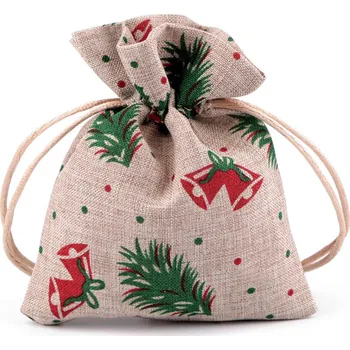 Vánoce Vánoční dárkový pytlík 10x13 cm imitace juty Varianta: 1 režná, Balení: 10 ks