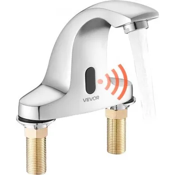 Vodovodní baterie VEVOR Bezdotyková koupelnová umyvadlová baterie, automatický senzor pohybu, toaletní baterie, studená voda s krycí deskou, baterie pro potrubí 9,5 mm, komerční toalety, chromovaná stříbrná