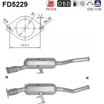 Filtr pevných částic AS FD5229 Filtr pevných částic / DPF, výfukový systém