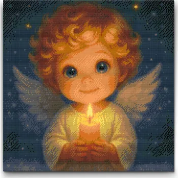 Diamantové malování Diamantové malování - Roztomilý andělíček Velikost: 50x50cm, Rámování: Pouze srolované plátno, Diamanty: Čtvercové
