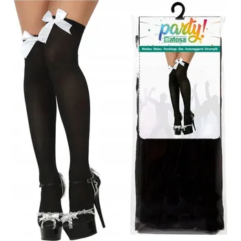 Dámské punčochy ČERNÉ SAMODRŽÍCÍ PUNČOCHY S MAŠLIČKAMI UNIVERZÁLNÍ PODKOLENKY