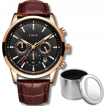 Hodinky LIGE Pánské hodinky Quartz chronograf datumovka kůže