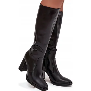 Dámské kozačky Dámské kozačky z eko kůže, podpatek typu sloupek, zateplené, na zip, černé, velikost 38