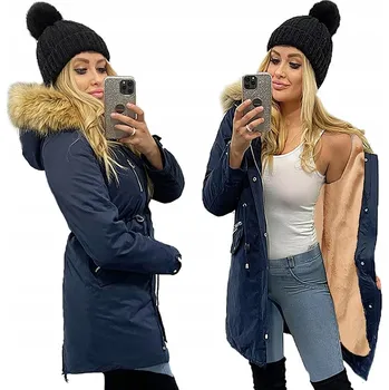 Dámská parka TEPLÁ PARKA ZIMNÍ BUNDA S KOŽÍŠKEM UVNITŘ S KAPUCÍ S KOŽÍŠKEM M