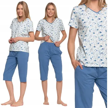Dámské pyžamo BAVLNĚNÉ DÁMSKÉ PYŽAMO MORAJ 3/4 KALHOTY, KRÁTKÝ RUKÁV, KVĚTINOVÝ VZOR, VELIKOST M