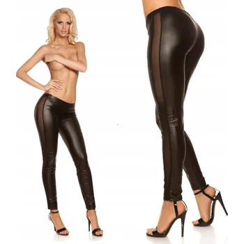 Dámské legíny SEXY ČERNÉ LEGÍNY S PRŮHLEDNÝM PASEM PRO DÁMY VELIKOST S/M