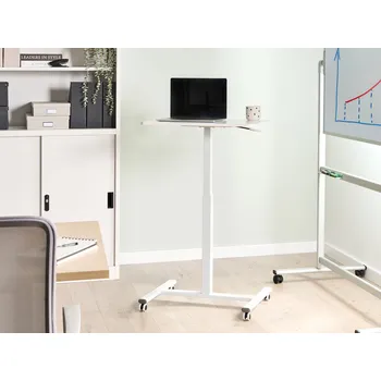 Výškově nastavitelný stůl na notebook bílý ocelový rám 65 x 48 cm sezení a stání mobilní manuální nastavení moderní design kancelář Beliani
