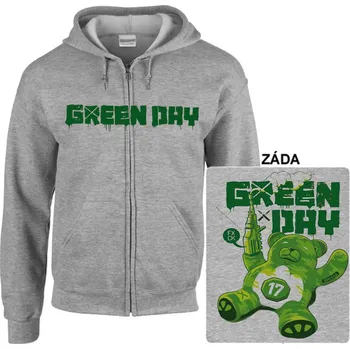 Pánská mikina Green Day - mikina s kapucí a zipem šedá 2