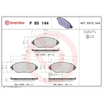 Brzdová destička Brembo P 85 144X