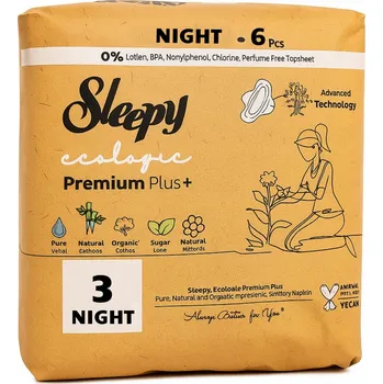 Menstruační vložka HYGIENICKÉ VLOŽKY SLEEPY S křidélky EKO NIGHT 6 KS