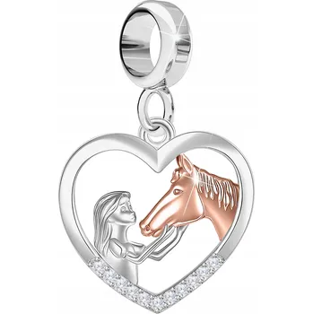 Přívěsek Stříbrný PŘÍVĚSEK Holčička s Koněm Kůň Zirkony Dítě Srdce Srdíčko