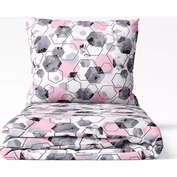 Povlečení Bavlněné povlečení Růžové hexagony 140x200+70x90