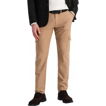 Pánské kalhoty Pánské látkové kalhoty cargo kapsy světle hnědé V4 OM-PACG-0178 XL