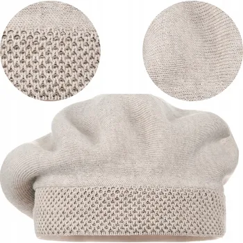 Čepice DÁMSKÝ BARET KLASICKÝ ZIMNÍ POLSKÝ VÝROBEK MAJKA ELEGANTNÍ BÉŽOVÁ