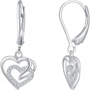 Náušnice STŘÍBRNÉ NÁUŠNICE VISACÍ SRDCE STŘÍBRO 925