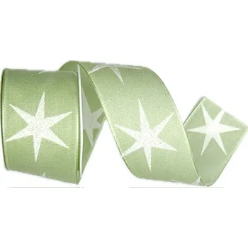 Stuha Stuha vánoční bavlněná SHOOTING STAR LIGHT GREEN zelená 40mm x 2m (14,-Kč/m) (Vánoční stuha bavlněná, oboustranná, s drátkem v lemu)